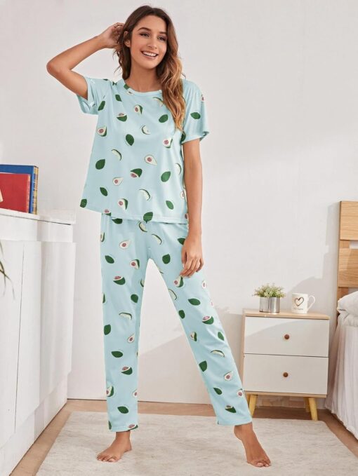SMOWKLY Printed Round Neck Short Sleeve Nightsuit Set | Pajama Set | Casual Night Dress for Women - Wedding Sexy Night Dress For Women - Image 5