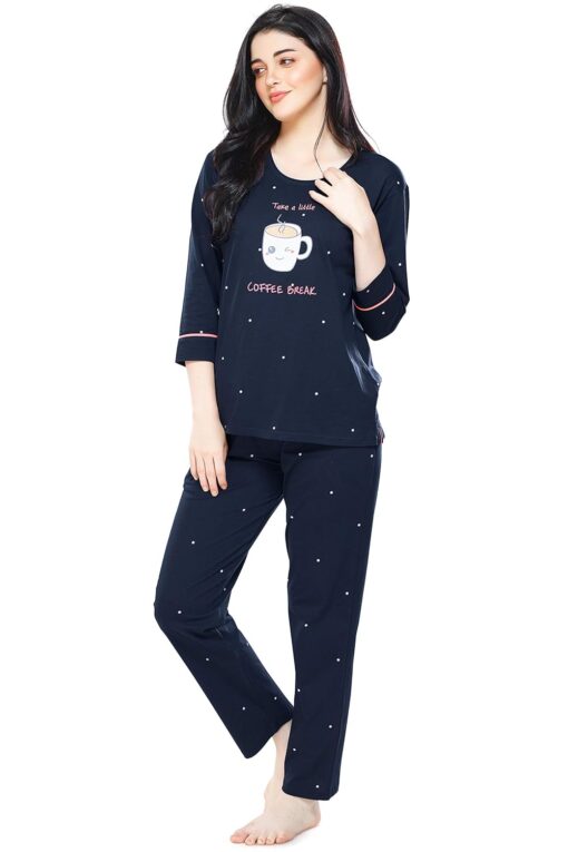 ZEYO Women's Cotton Dot Printed Night Suit Set Of Top & Pajama Set 5281 - Sexy Night Gown - Image 4