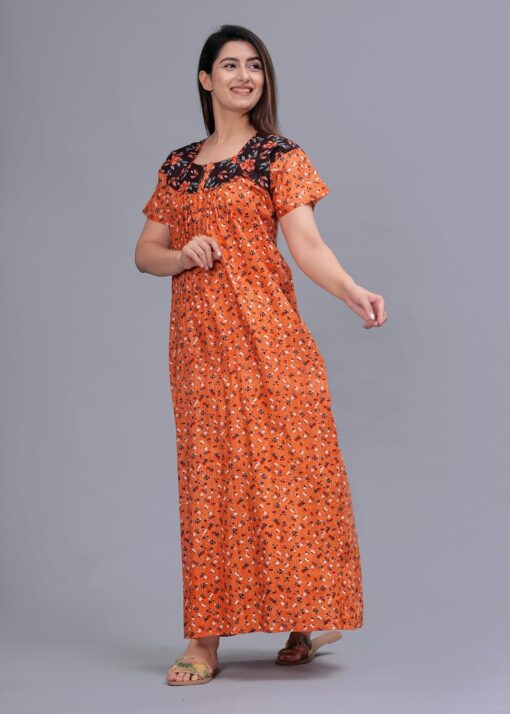 fashiongrape Women's Printed Cotton Zip Nighty with Pocket Nightdress Maxi Gown - Midi Sexy Dress For Women - Image 4
