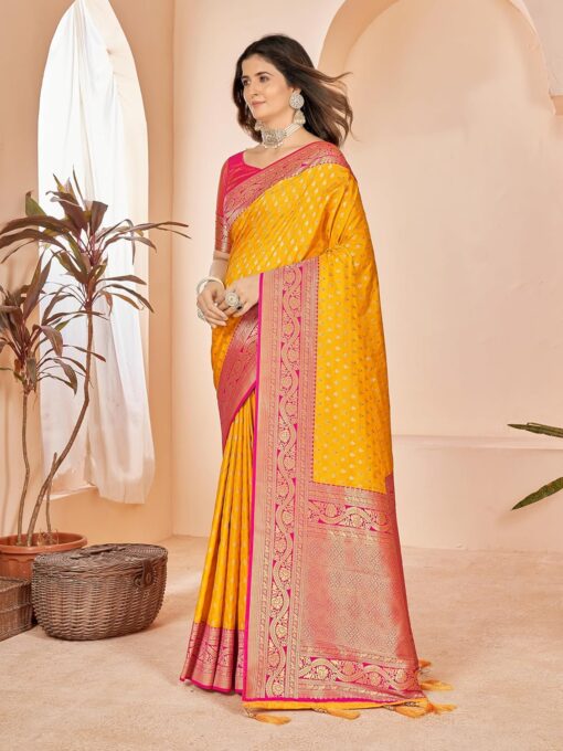 Mehrang Cotton Banarasi Silk Saree for Women With Unstitched Blouse Piece - Green Jimmy Choo Saree Blouse Designs - Image 3