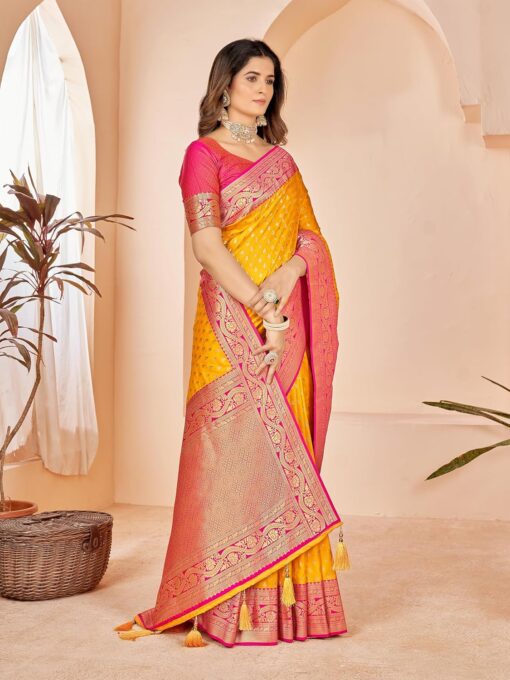 Mehrang Cotton Banarasi Silk Saree for Women With Unstitched Blouse Piece - Green Jimmy Choo Saree Blouse Designs - Image 4