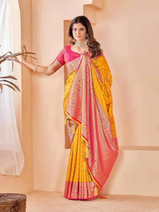 Mehrang Cotton Banarasi Silk Saree for Women With Unstitched Blouse Piece - Green Jimmy Choo Saree Blouse Designs - Image 5