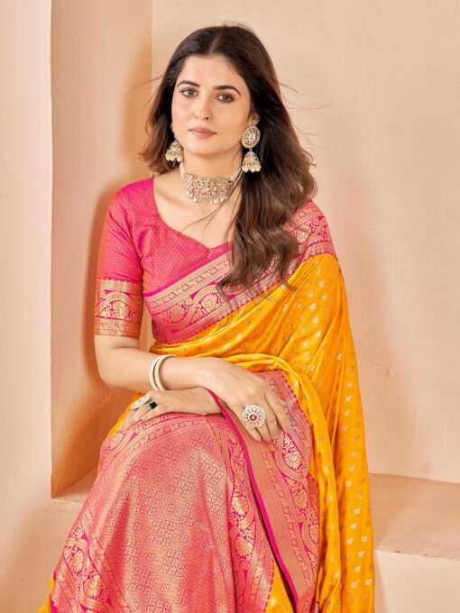 Mehrang Cotton Banarasi Silk Saree for Women With Unstitched Blouse Piece - Green Jimmy Choo Saree Blouse Designs - Image 7