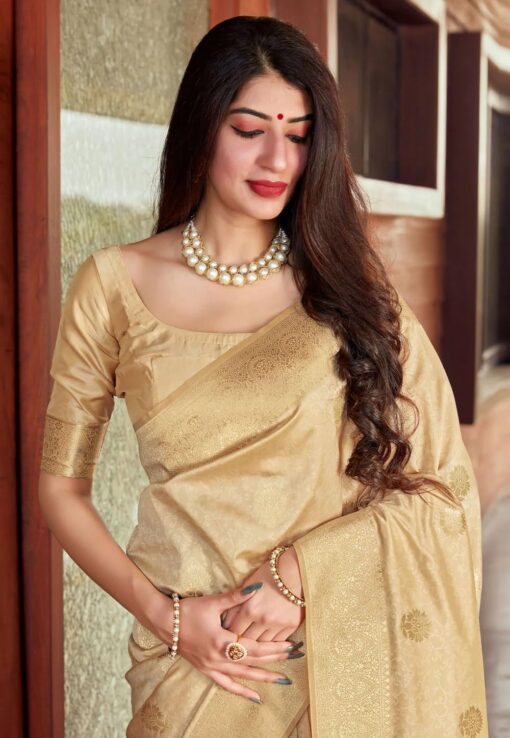SGF11 Women's Kanjivaram Pure Soft Silk Saree For Women Pure Golden Zari With Blouse Piece - Jimmy Choo Ki Saree - Image 4