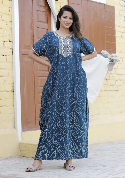 Women's Pure Cotton Block Print Regular Rajasthani Jaipuri Maxi Nighty - Sexy Dress For Women Night - Image 3
