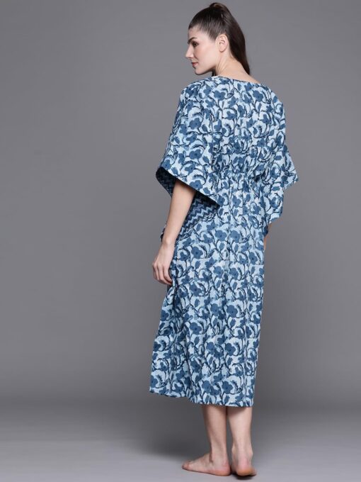 Libas Women's Blue Printed Cotton Calf Length Night Dress - Sexy Women Night Dress - Image 3