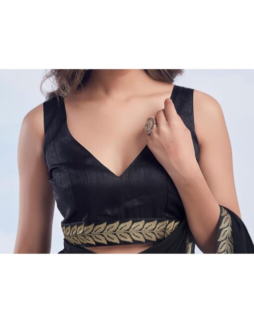 SIRIL Women's Georgette Lace Boarder Saree With Unstitched Blouse Piece - Jimmy Choo Saree Blouse Designs Catalogue - Image 6