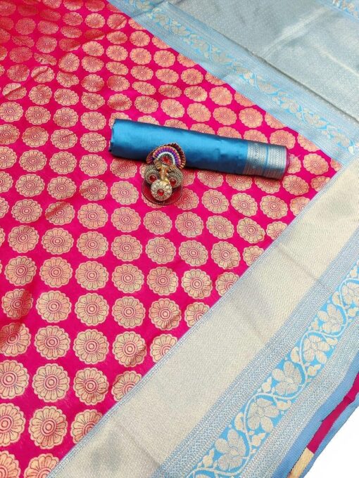 Yashika Women's Trendy Cotton Silk Pink Color Saree with Blouse Material(RINTU PINK) - Jimmy Choo Saree Flipkart Under 500 - Image 7