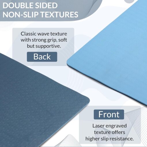 Fitness Mantra® TPE Dual Color Anti-Slip Yoga Mat with Cover Bag for Gym Workout and Yoga Exercise for Men & Women Fitness| 1 Piece| 6mm| 24"x72"| Dual Color| Premium| (Navy + Sky) - Custom Yoga Mats - Image 3