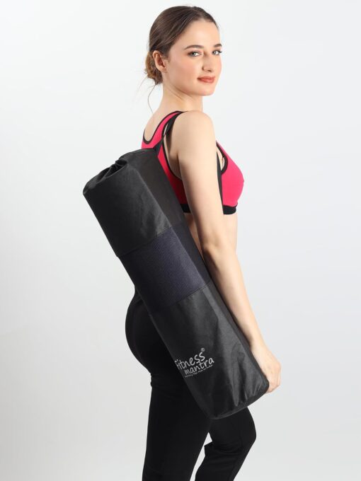 Fitness Mantra® TPE Dual Color Anti-Slip Yoga Mat with Cover Bag for Gym Workout and Yoga Exercise for Men & Women Fitness| 1 Piece| 6mm| 24"x72"| Dual Color| Premium| (Navy + Sky) - Custom Yoga Mats - Image 6