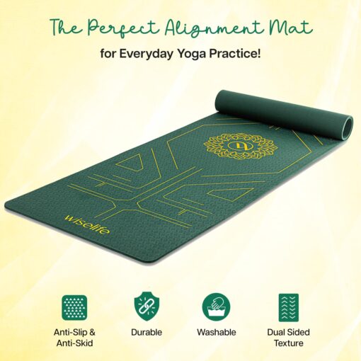 Wiselife Tru Alignment Yoga Mat + Sleek Yoga Strap For Men And Women (Probalance Tpe Material 6Mm Extra Thick Extra Long Extra Wide) (Emerald), Green - Cheap Yoga Mats - Image 3