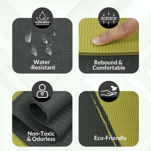 Fitness Mantra® TPE 8mm Cross Color Anti-Slip Yoga Mat with Cover Bag for Gym Workout and Yoga Exercise for Men & Women Fitness| 1 Piece| With Cover Bag| Thickness 8mm| Army + Lemon| - Best Yoga Mats - Image 3