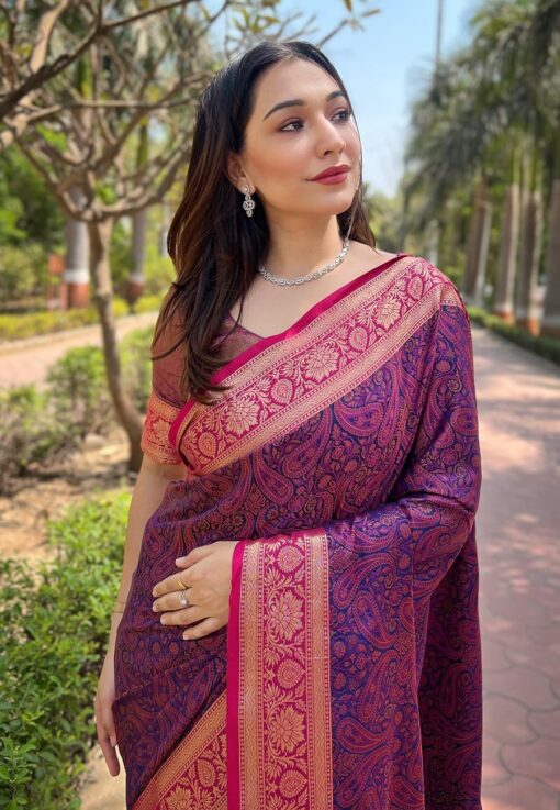 SGF11 Women's Kanjivaram Pure Handloom Soft Silk Saree With Blouse Piece - Jimmy Choo Saree Myntra Under 1500 - Image 3