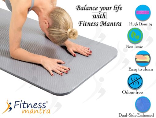 Fitness Mantra® 6mm Yoga Mat with Carrying Strap for Gym Workout and Yoga Exercise Anti-Slip Yoga Mat for Men & Women Fitness|Color Grey| - Cotton Yoga Mats - Image 3