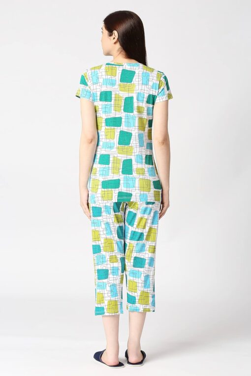 Zebu women's all over print top with neck open & Printed Capri Pack of 1 Night Suit Set - Net Night Dress For Women Sexy - Image 4