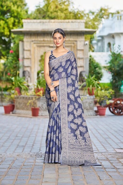 SWORNOF Women's Lucknowi Chikankari Linen cotton Woven Sarees For Women with Blouse sarees for Women - Jimmy Choo Saree Myntra Under 1500 - Image 3