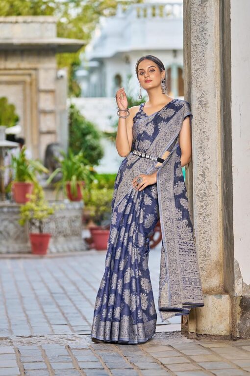 SWORNOF Women's Lucknowi Chikankari Linen cotton Woven Sarees For Women with Blouse sarees for Women - Jimmy Choo Saree Myntra Under 1500 - Image 6