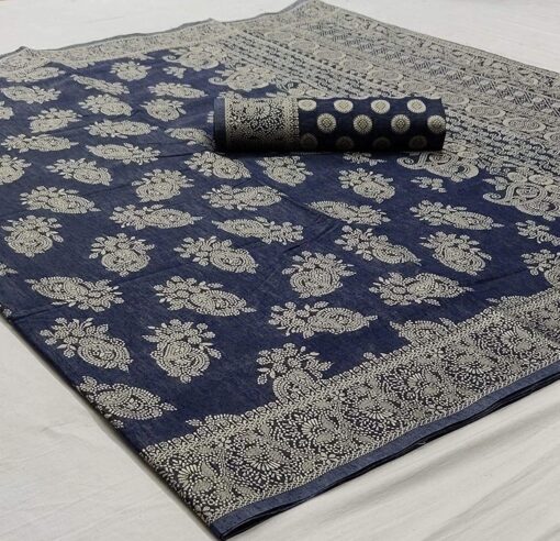 SWORNOF Women's Lucknowi Chikankari Linen cotton Woven Sarees For Women with Blouse sarees for Women - Jimmy Choo Saree Myntra Under 1500 - Image 7