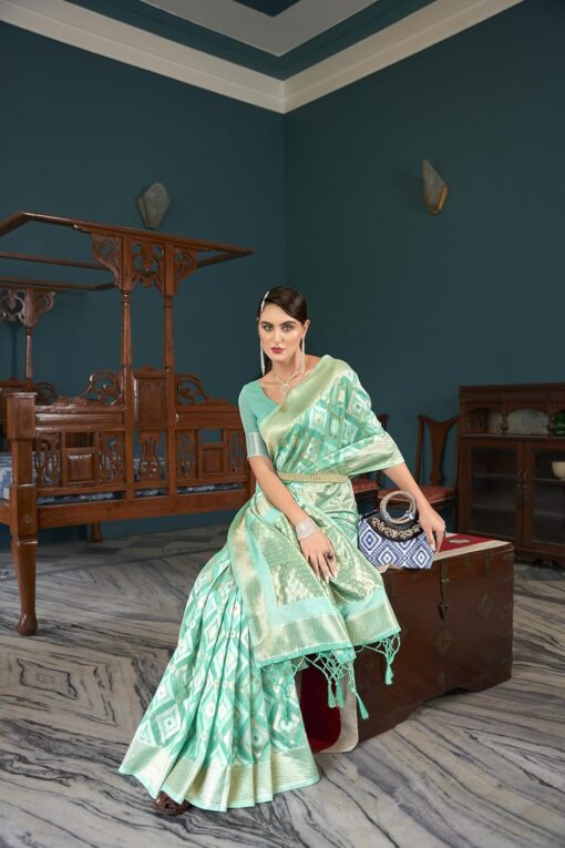 SWORNOF Women's Organza Pure Soft Silk Saree With Blouse Piece (RAINBOW) - Kancheepuram Vrk Silks - Image 3