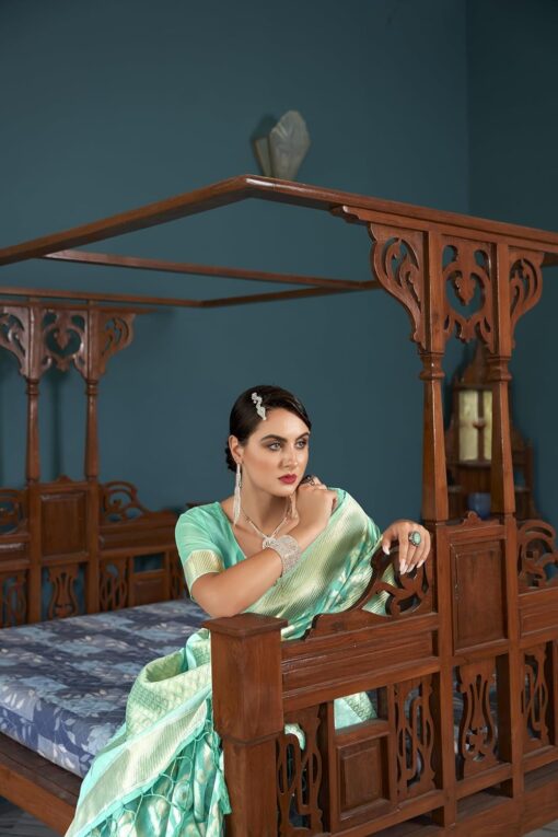 SWORNOF Women's Organza Pure Soft Silk Saree With Blouse Piece (RAINBOW) - Kancheepuram Vrk Silks - Image 4