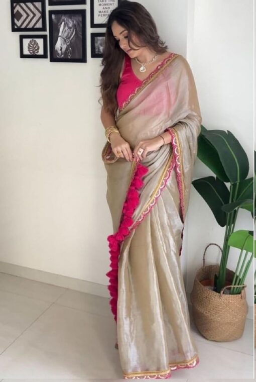 SHOPAZ Women's Ready to Wear Jimichu Silk One Minute Readymade Traditional Designer Saree With Unstitched Blouse - Kancheepuram Vrk Silks - Image 2