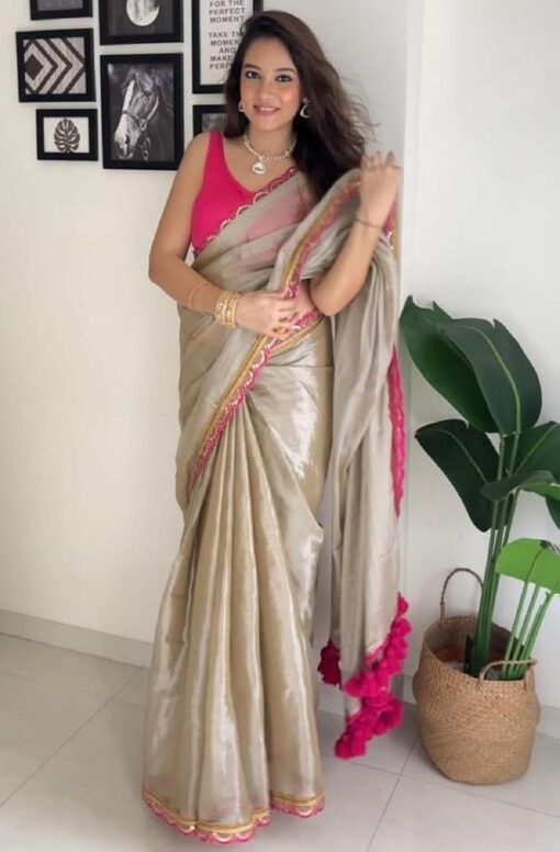 SHOPAZ Women's Ready to Wear Jimichu Silk One Minute Readymade Traditional Designer Saree With Unstitched Blouse - Kancheepuram Vrk Silks - Image 6