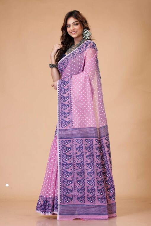 Tant Vastra Women’s Soft Resham Dhakai Ball Work Jamdani Saree without Starch And Without Blouse Piece (Steel) - Kancheepuram Vrk Silks Hyderabad - Image 3