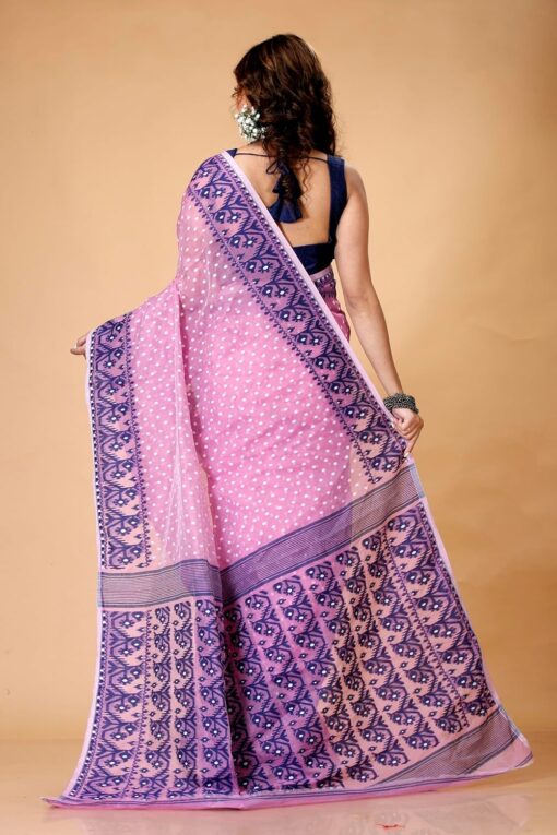 Tant Vastra Women’s Soft Resham Dhakai Ball Work Jamdani Saree without Starch And Without Blouse Piece (Steel) - Kancheepuram Vrk Silks Hyderabad - Image 4