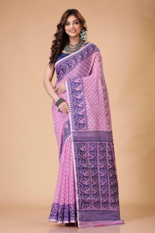 Tant Vastra Women’s Soft Resham Dhakai Ball Work Jamdani Saree without Starch And Without Blouse Piece (Steel) - Kancheepuram Vrk Silks Hyderabad - Image 6