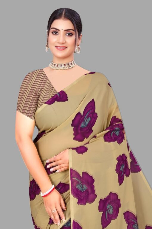 INDONIQ Fashion Women’s Georgette Geometric Printed Saree with Blouse Piece - Kancheepuram VRK SIL - Image 3