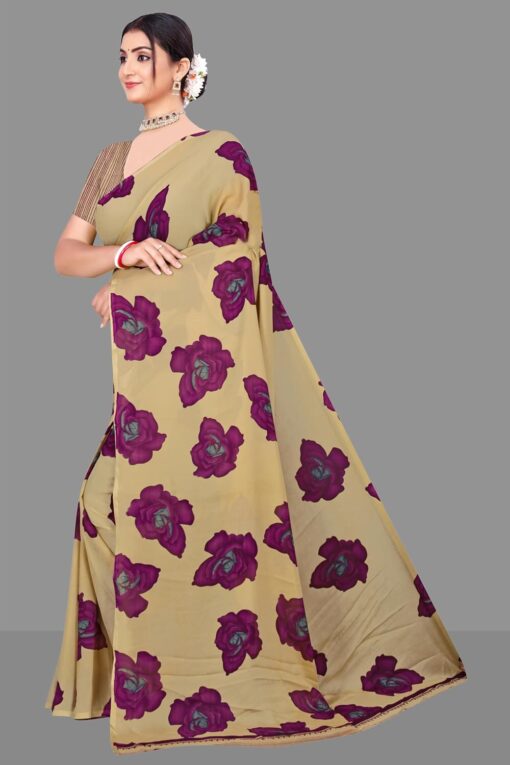 INDONIQ Fashion Women’s Georgette Geometric Printed Saree with Blouse Piece - Kancheepuram VRK SIL - Image 5