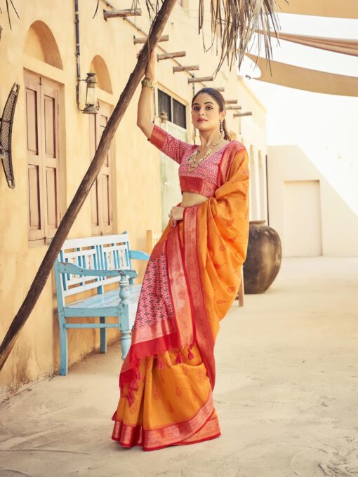SWORNOF Women's kanjivaram banarasi silk saree Zari Woven for festival Wedding silk with rich pallu Design sarees for women with Unstitched blouse piece - Kancheepuram Vrk Silks - Image 3