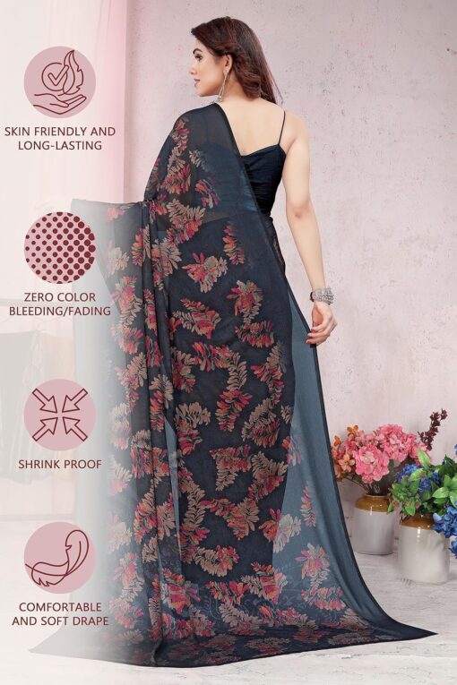 MIRCHI FASHION Women's Stylish Chiffon Leaf Printed Saree with Blouse Piece - Kancheepuram Vrk Silks Ameerpet - Image 3