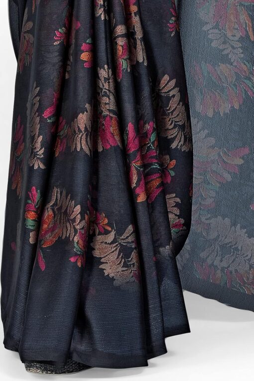 MIRCHI FASHION Women's Stylish Chiffon Leaf Printed Saree with Blouse Piece - Kancheepuram Vrk Silks Ameerpet - Image 7