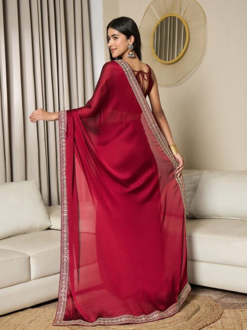 AKHILAM Women's Satin Solid Ready To Wear one Minute Saree With Unstitched Blouse Piece (RTWRADHA1001_RX_Parent) - Jimmy Choo Saree Blouse Designs Images With Price Latest - Image 2