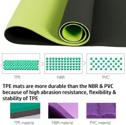 Bodylastics Yoga Mat for Men and Women with Carry Bag TPE 6ft x 2ft x 6mm Large Size Anti Slip & Anti Tear Workout Mat - Thick Yoga Mats - Image 2