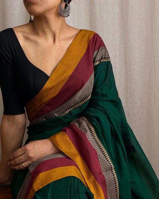 DEVIKA TEXTILES AVANI Border Narayanpeth Pure Handloom Cotton Sarees with Running Blouse Piece For Womens - Kancheepuram Vrk Silks Ameerpet - Image 2