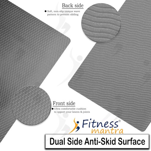 Fitness Mantra® 6mm Yoga Mat with Carrying Strap for Gym Workout and Yoga Exercise Anti-Slip Yoga Mat for Men & Women Fitness|Color Grey| - Cotton Yoga Mats - Image 2