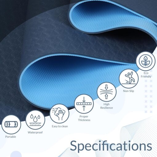Fitness Mantra® TPE Dual Color Anti-Slip Yoga Mat with Cover Bag for Gym Workout and Yoga Exercise for Men & Women Fitness| 1 Piece| 6mm| 24"x72"| Dual Color| Premium| (Navy + Sky) - Custom Yoga Mats - Image 2