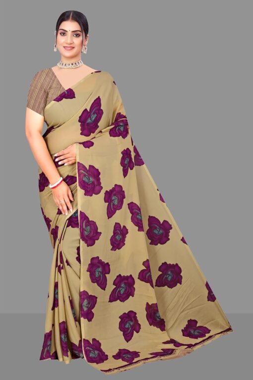INDONIQ Fashion Women’s Georgette Geometric Printed Saree with Blouse Piece - Kancheepuram VRK SIL - Image 2