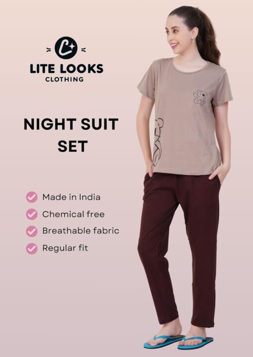 Litelooks Women's Premium Cotton Print Night Suits – Comfortable & Stylish Pajama Set with Pockets - Negligee Sexy Night Wear For Women - Image 2