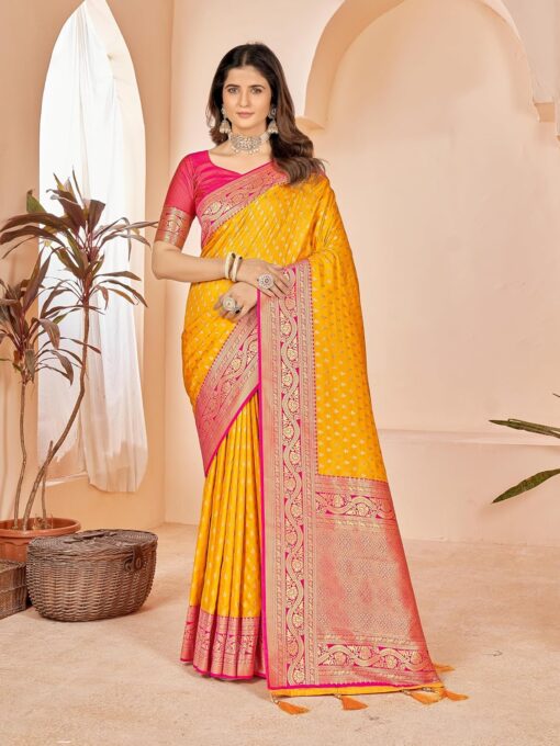 Mehrang Cotton Banarasi Silk Saree for Women With Unstitched Blouse Piece - Green Jimmy Choo Saree Blouse Designs - Image 2