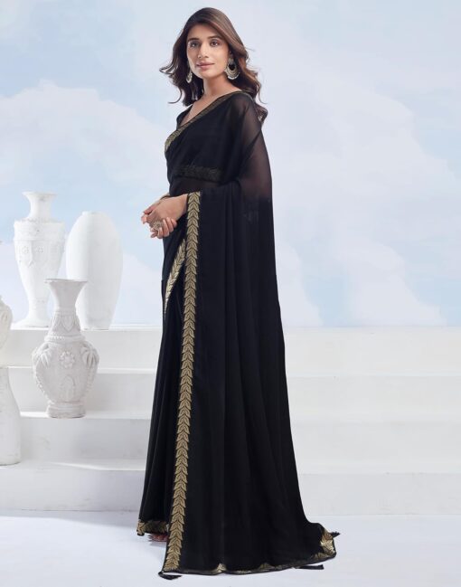 SIRIL Women's Georgette Lace Boarder Saree With Unstitched Blouse Piece - Jimmy Choo Saree Blouse Designs Catalogue - Image 2