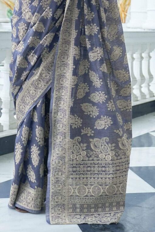 SWORNOF Women's Lucknowi Chikankari Linen cotton Woven Sarees For Women with Blouse sarees for Women - Jimmy Choo Saree Myntra Under 1500 - Image 2
