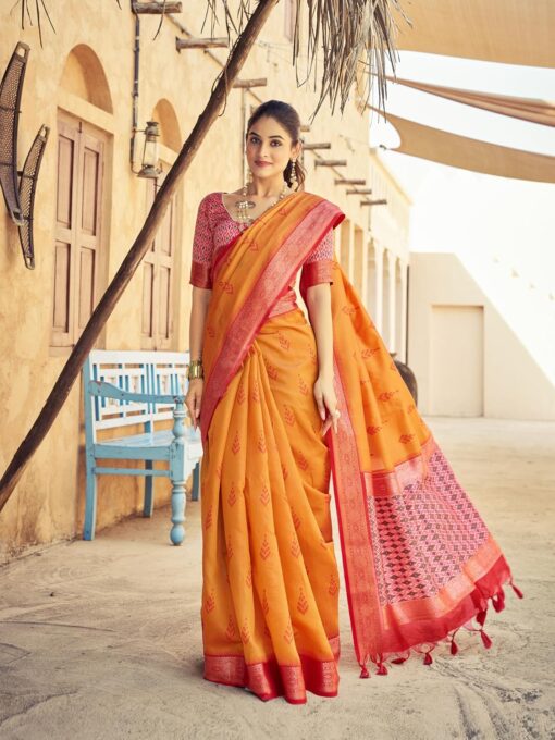 SWORNOF Women's kanjivaram banarasi silk saree Zari Woven for festival Wedding silk with rich pallu Design sarees for women with Unstitched blouse piece - Kancheepuram Vrk Silks - Image 2