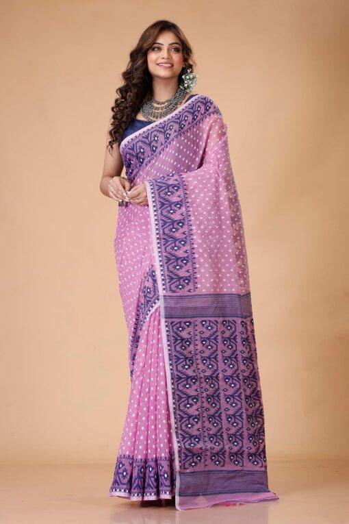 Tant Vastra Women’s Soft Resham Dhakai Ball Work Jamdani Saree without Starch And Without Blouse Piece (Steel) - Kancheepuram Vrk Silks Hyderabad - Image 2