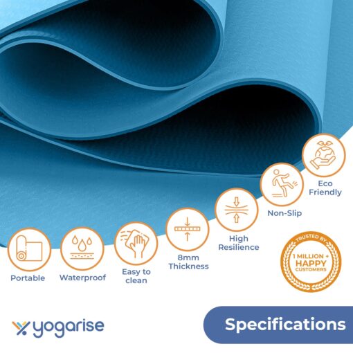 Yogarise 8mm Yoga Mat, Yoga Mat for Women and Men, Premium TPE Material Extra Thick Exercise Yoga Mat for Workout, Yoga, Fitness, Exercise Mat Anti Slip Mat, Yoga Mat Gym Mat (Light & Dark Blue) - Cheap Yoga Mats - Image 2