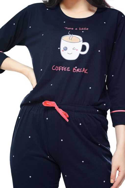 ZEYO Women's Cotton Dot Printed Night Suit Set Of Top & Pajama Set 5281 - Sexy Night Gown - Image 2