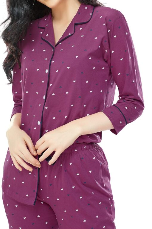 ZEYO Women's Cotton Heart Printed Night Suit set of Shirt & Pajama Set 5152 - Sexy Dress For Women For Night - Image 2