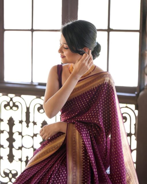 Yashika Women's Banarasi Kanjivaram Cotton Silk Woven Saree with Unstitched Blouse Material (AZ-YS-OG-PADMA PURPLE) - Kancheepuram Vrk Silks - Image 3